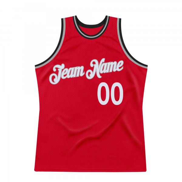 Men's Custom Red White-Black Authentic Throwback Basketball Jersey