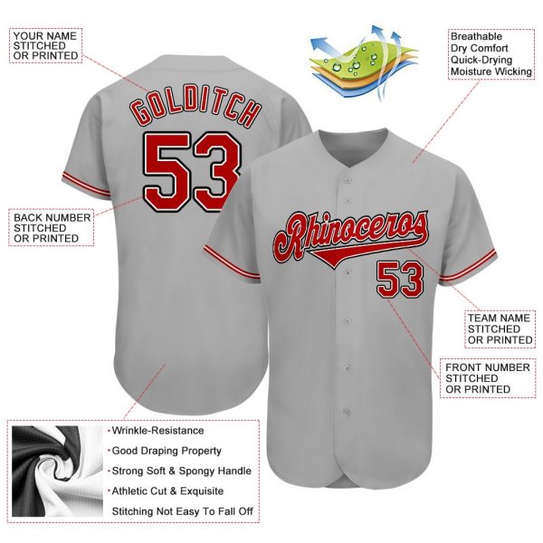 Men's Custom Gray Red-Black Authentic Baseball Jersey