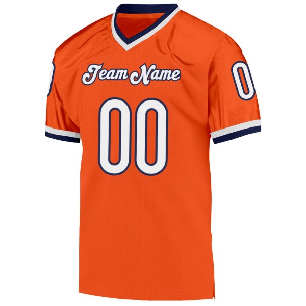 Men's Custom Orange White-Navy Mesh Authentic Throwback Football Jersey