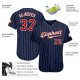 Men's Custom Navy White Pinstripe Red-White Authentic Baseball Jersey