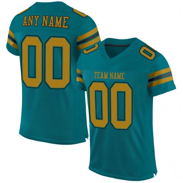 Men's Custom Teal Old Gold-Black Mesh Authentic Football Jersey