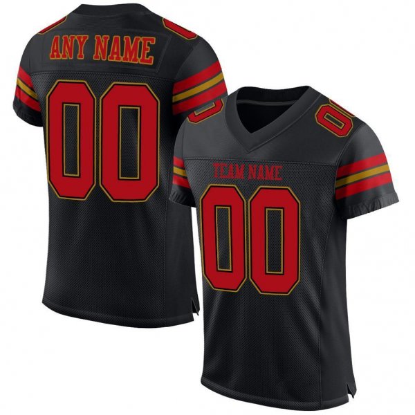 Men's Custom Black Red-Old Gold Mesh Authentic Football Jersey