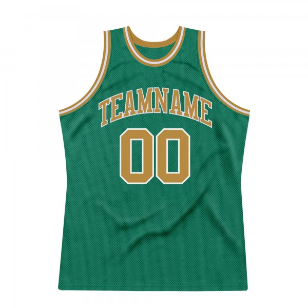 Men's Custom Kelly Green Old Gold-White Authentic Throwback Basketball Jersey