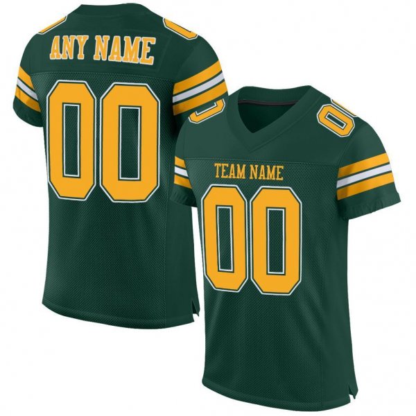 Men's Custom Green Gold-White Mesh Authentic Football Jersey