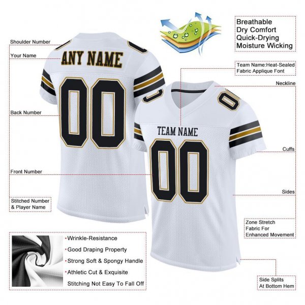 Men's Custom White Black-Old Gold Mesh Authentic Football Jersey