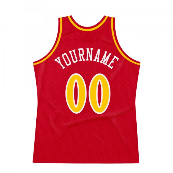 Men's Custom Red Gold-White Authentic Throwback Basketball Jersey