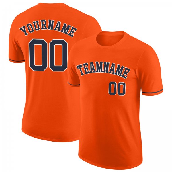 Men's Custom Orange Navy-White Performance T-Shirt