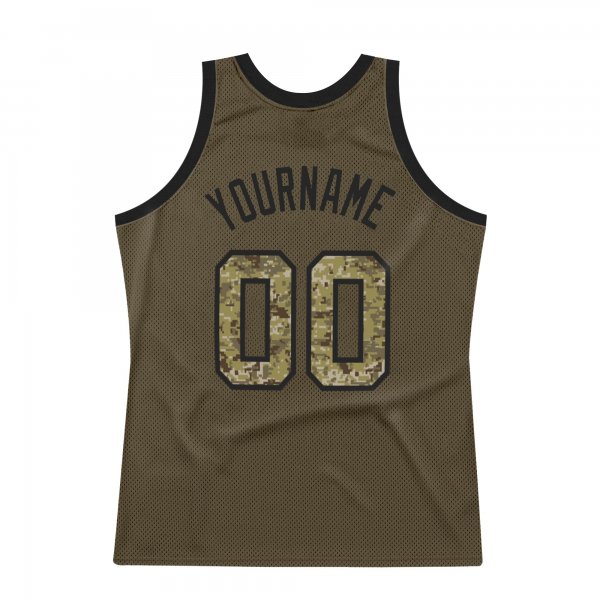 Men's Custom Olive Camo-Black Authentic Throwback Basketball Jersey