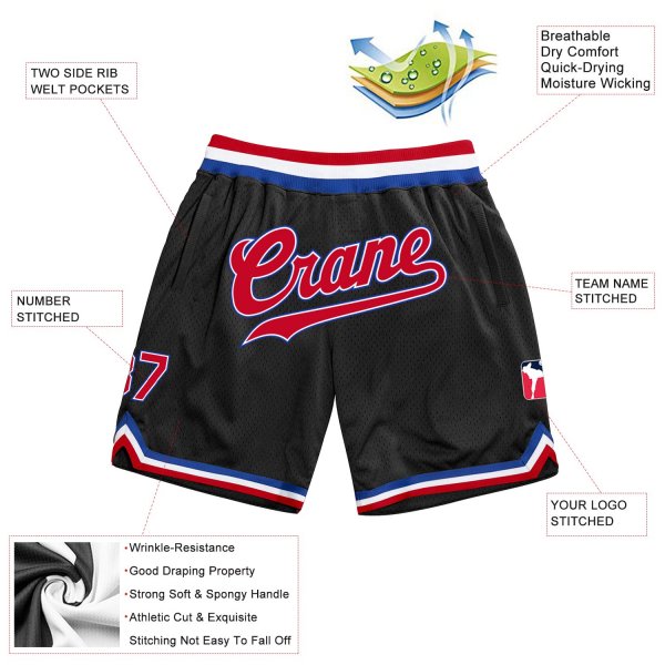 Men's Custom Black Red-Royal Authentic Throwback Basketball Shorts