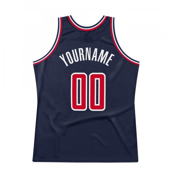 Men's Custom Navy Red-White Authentic Throwback Basketball Jersey