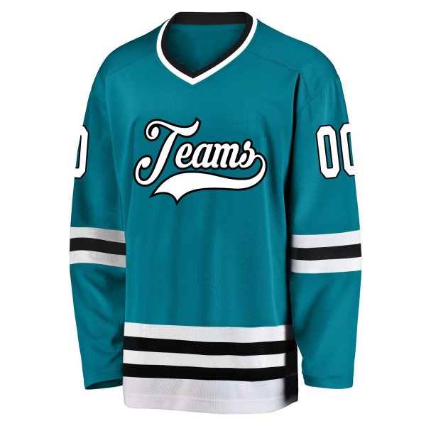 Men's Custom Teal White-Black Hockey Jersey