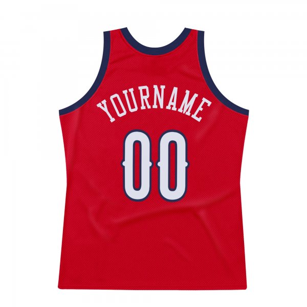 Men's Custom Red White-Navy Authentic Throwback Basketball Jersey