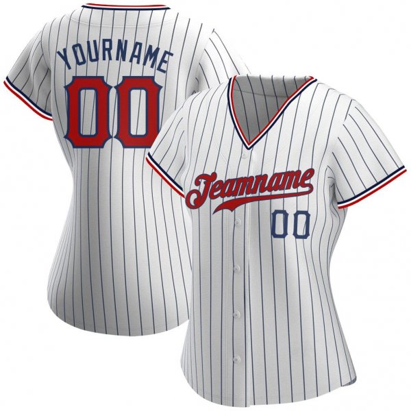 Men's Custom White Navy Pinstripe Red-Navy Authentic Baseball Jersey