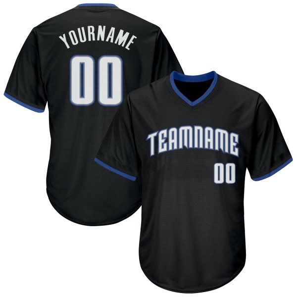 Men's Custom Black White-Blue Authentic Throwback Rib-Knit Baseball Jersey Shirt