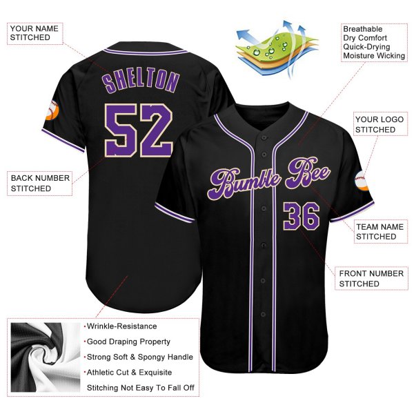 Men's Custom Black Purple-White Authentic Baseball Jersey