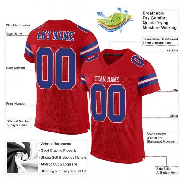 Men's Custom Red Royal-White Mesh Authentic Football Jersey