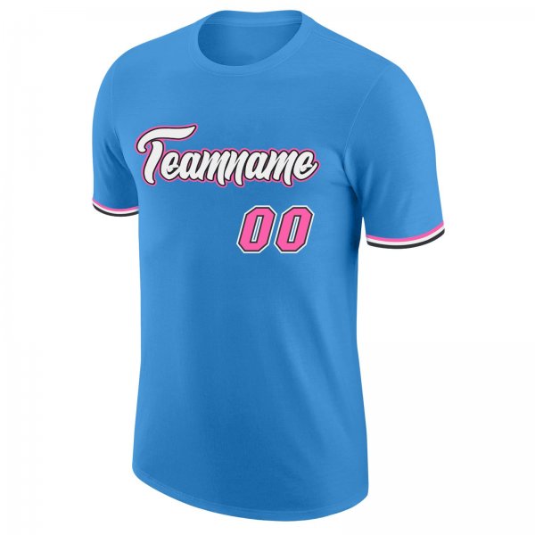 Men's Custom Powder Blue Pink-Black Performance T-Shirt