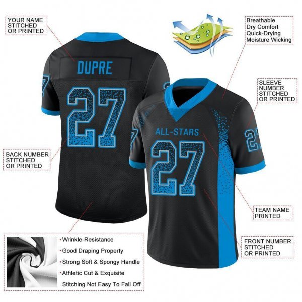 Men's Custom Black Panther Blue-Gray Mesh Drift Fashion Football Jersey