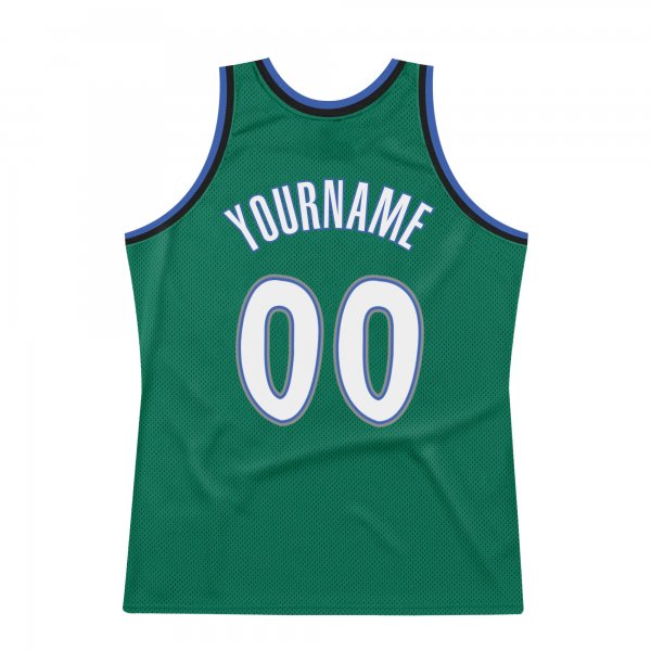 Men's Custom Kelly Green White-Blue Authentic Throwback Basketball Jersey