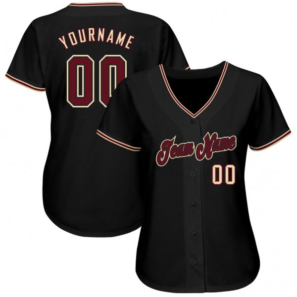 Men's Custom Black Crimson-Khaki Authentic Baseball Jersey