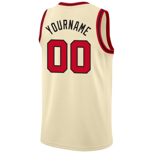 Men's Custom Cream Red-Black Round Neck Rib-Knit Basketball Jersey