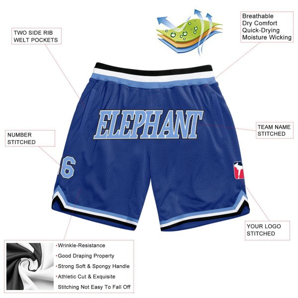 Men's Custom Royal Light Blue-White Authentic Throwback Basketball Shorts