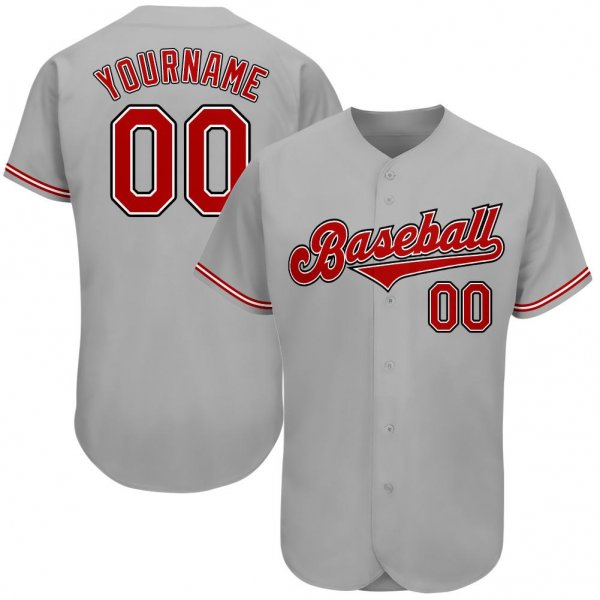 Men's Custom Gray Red-Black Authentic Baseball Jersey