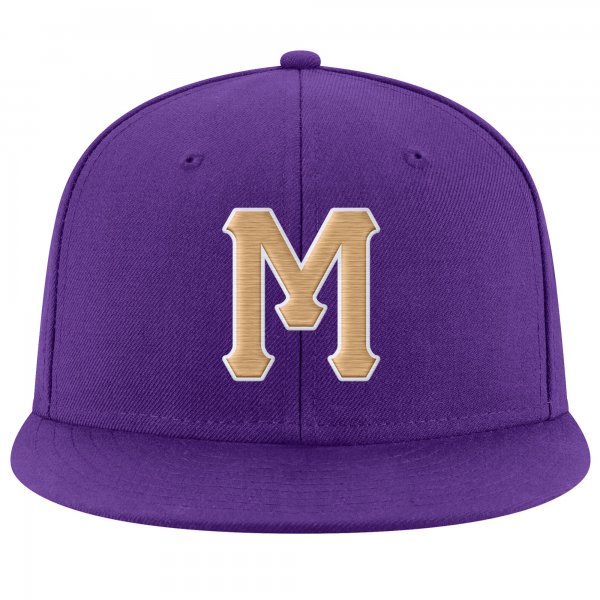 Custom Purple Old Gold-White Stitched Adjustable Snapback Hat