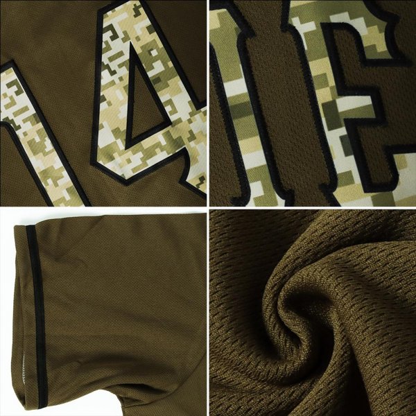 Men's Custom Olive Camo-Black Authentic Salute To Service Throwback Rib-Knit Baseball Jersey Shirt