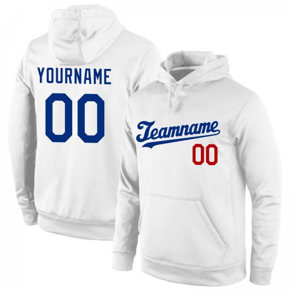 Men's Custom Stitched White Royal-Red Sports Pullover Sweatshirt Hoodie