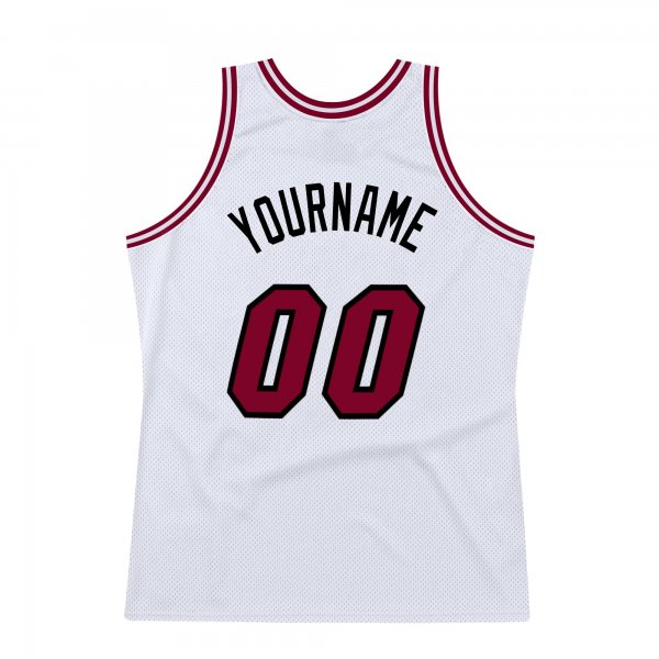 Men's Custom White Maroon-Black Authentic Throwback Basketball Jersey