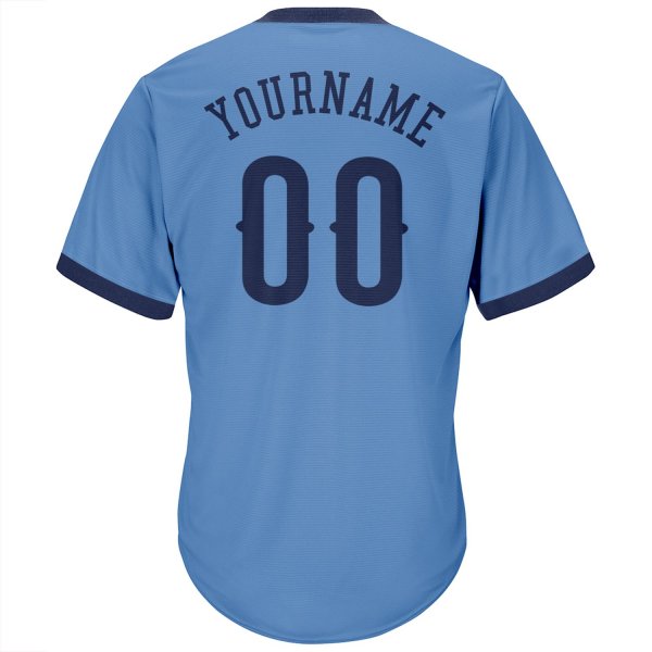 Men's Custom Light Blue Navy Authentic Throwback Rib-Knit Baseball Jersey Shirt