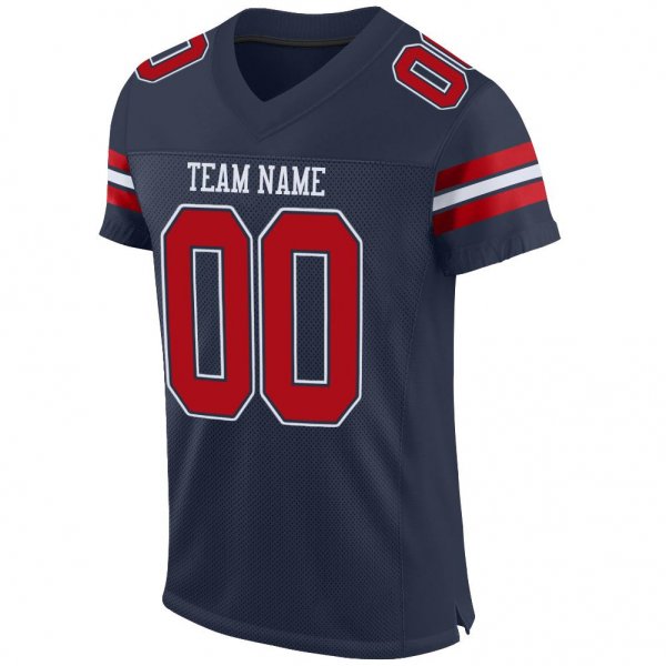 Men's Custom Navy Red-White Mesh Authentic Football Jersey