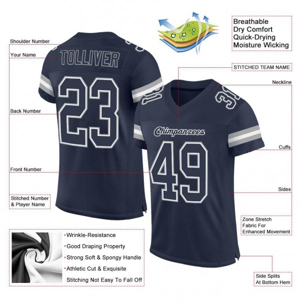 Men's Custom Navy Navy-White Mesh Authentic Football Jersey