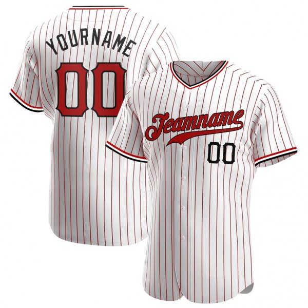 Men's Custom White Red Pinstripe Red-Black Authentic Baseball Jersey