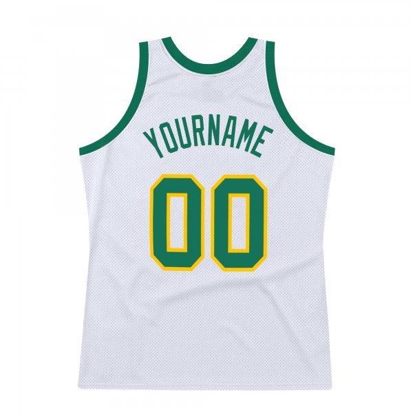 Men's Custom White Kelly Green-Gold Authentic Throwback Basketball Jersey