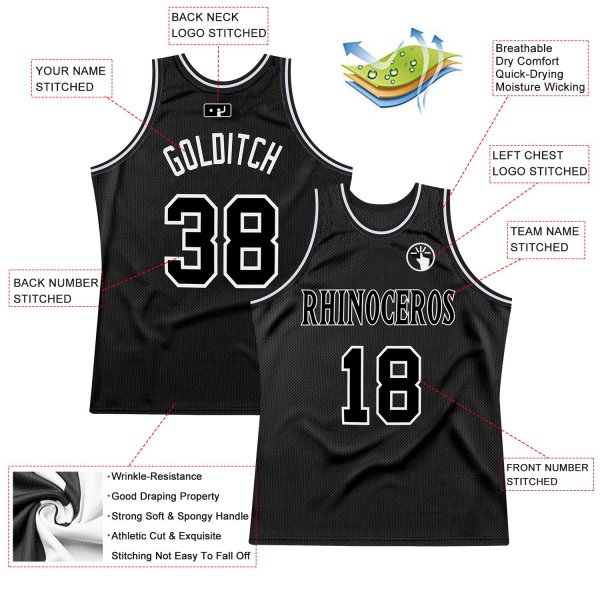 Men's Custom Black Black-White Authentic Throwback Basketball Jersey