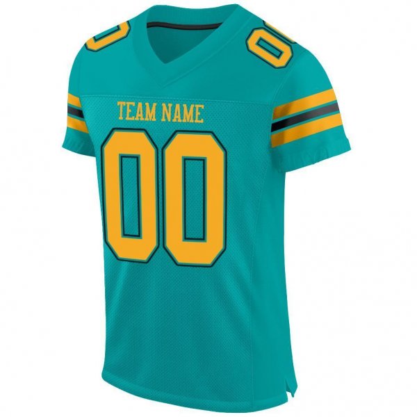 Men's Custom Aqua Gold-Black Mesh Authentic Football Jersey