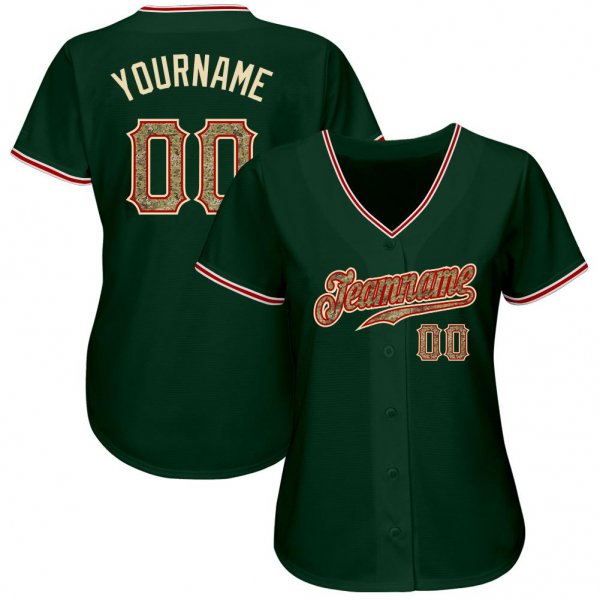 Men's Custom Green Camo-Red Authentic Baseball Jersey