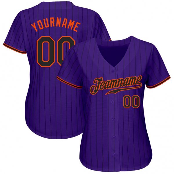 Men's Custom Purple Black Pinstripe Black-Orange Authentic Baseball Jersey