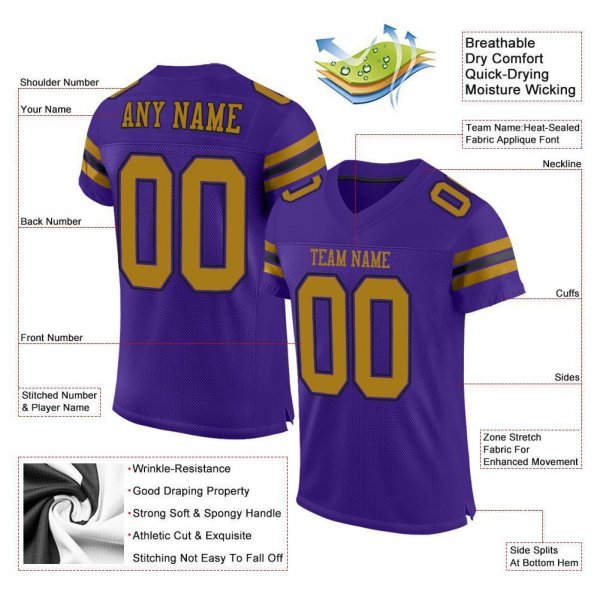 Men's Custom Purple Old Gold-Black Mesh Authentic Football Jersey