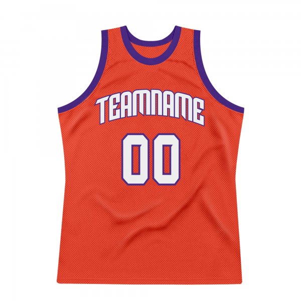 Men's Custom Orange White-Purple Authentic Throwback Basketball Jersey