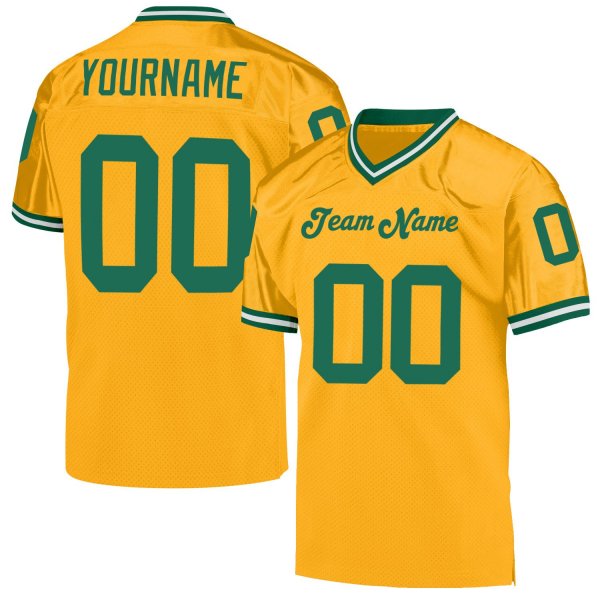 Men's Custom Gold Kelly Green-White Mesh Authentic Throwback Football Jersey