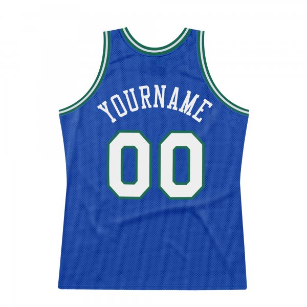 Men's Custom Blue White-Kelly Green Authentic Throwback Basketball Jersey