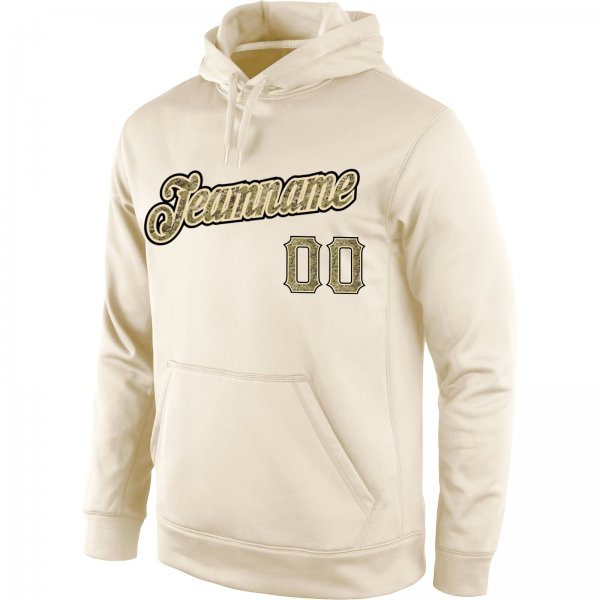 Men's Custom Stitched Cream Camo-Black Sports Pullover Sweatshirt Hoodie