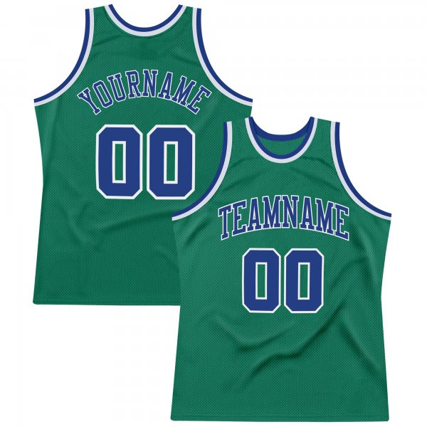 Men's Custom Kelly Green Royal-White Authentic Throwback Basketball Jersey