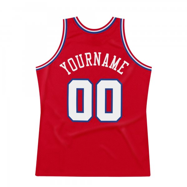 Men's Custom Red White-Royal Authentic Throwback Basketball Jersey