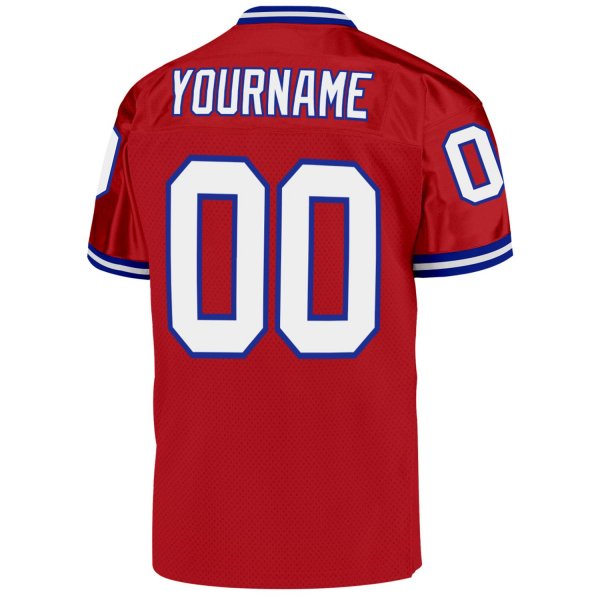 Men's Custom Red White-Royal Mesh Authentic Throwback Football Jersey