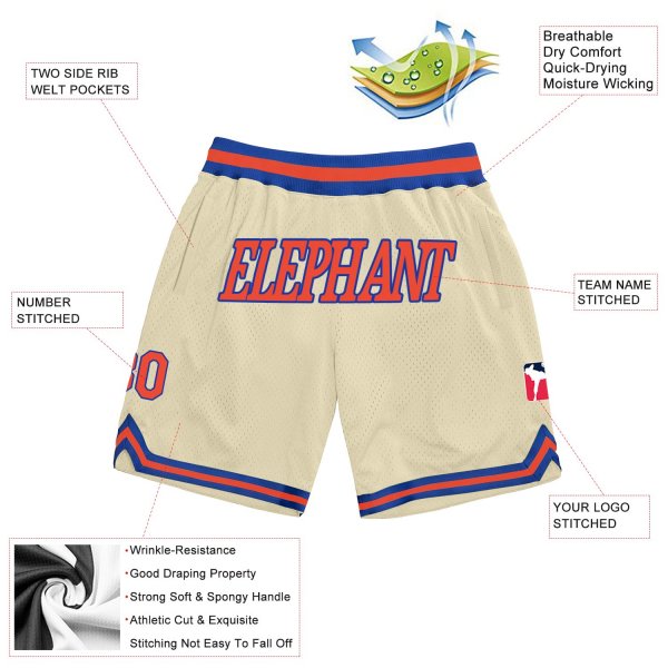 Men's Custom Cream Orange-Royal Authentic Throwback Basketball Shorts