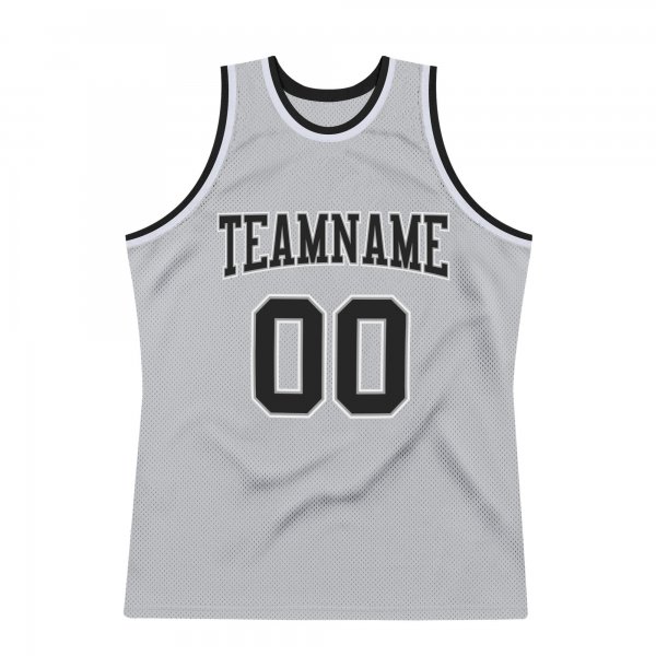 Men's Custom Silver Gray Black-White Authentic Throwback Basketball Jersey